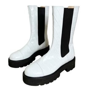 NEW Stuart Weitzman Presley Ultralift Lug Sole Croc Boot Light Blue US 8 EU 38.5